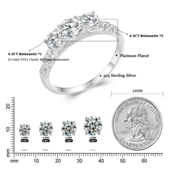 Moissanite Engagement Ring 1.1CT Round Cut D Color VVS1 EX - Picture 5 of 6